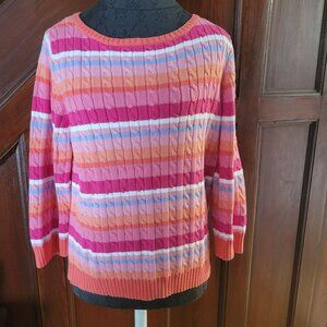 Lauren Ralph Lauren Womens Striped Sweater Pink/Multi-Color Cable Knit Cotton Si